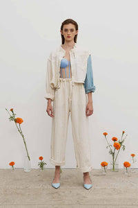 CNSTR N1 calico jumpsuit, ivory, Sky blue, full height