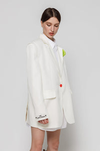 Crepe jacket constructor in ivory side view