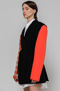 Jacket constructor black, orange-blue checkered, scarlet side view