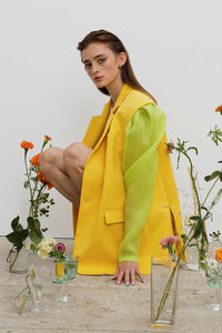 Jacket constructor yellow, lime organza fluffy sleeve side
