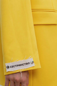 Jacket constructor yellow, lime organza fluffy sleeve close up