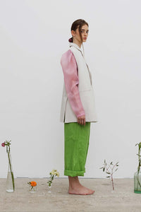 Jacket-constructor undyed linen, pink organza side view
